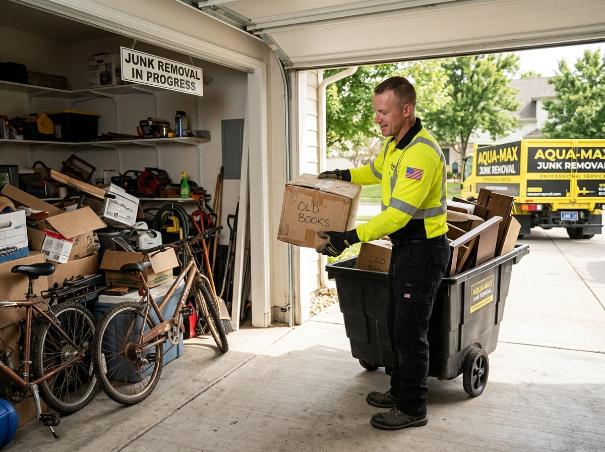 Blase's Junk Removal services team clearing residential garage